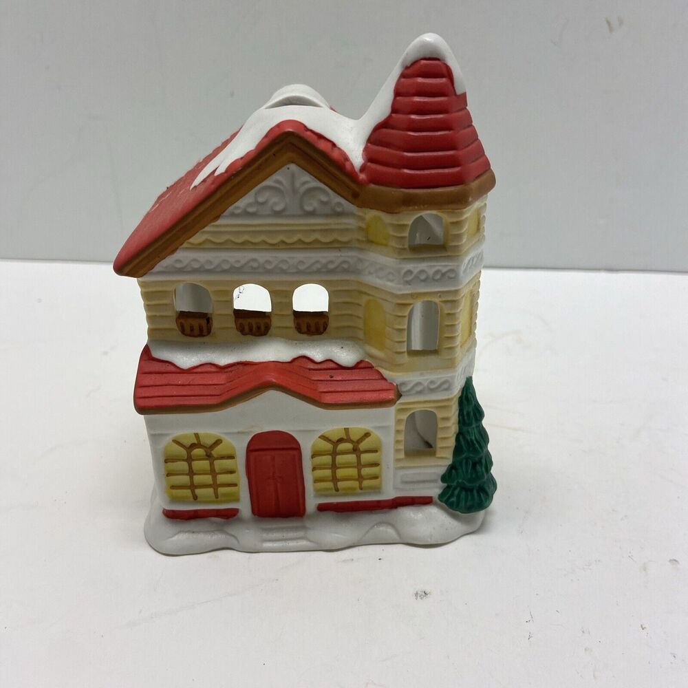 American Greetings Victorian Christmas House Porcelain Tea Light Holder VTG